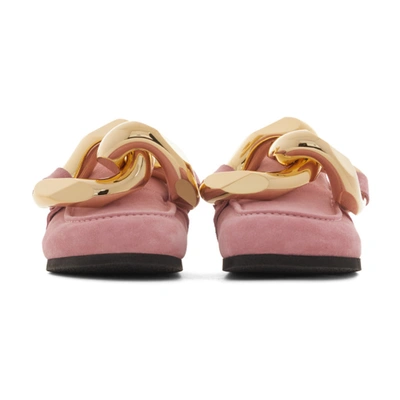 Shop Jw Anderson Pink Suede Chain Loafers