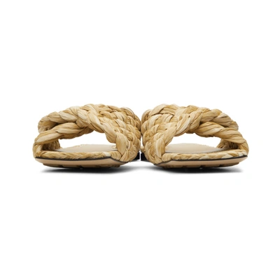 Shop Bottega Veneta Beige Raffia Stretch Flat Sandals In 2627 Macadamia