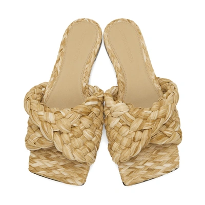 Shop Bottega Veneta Beige Raffia Stretch Flat Sandals In 2627 Macadamia