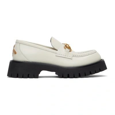 Shop Gucci White Lug Sole Horsebit Loafers In 9050 Dustwhite