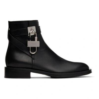Shop Givenchy Black Flat Padlock Boots In 001 Black