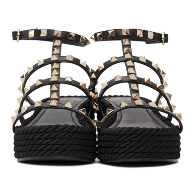 Shop Valentino Black Rockstud Wedge Platform Sandals In 0no Black