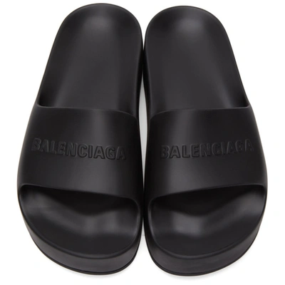 Balenciaga Womens Black Mono Platform Rubber Pool Slides 5 In 1000 Black