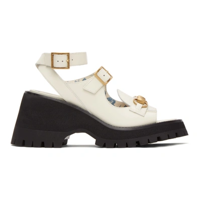 Shop Gucci White Horsebit Platform Sandals In 9050 Dustwhite