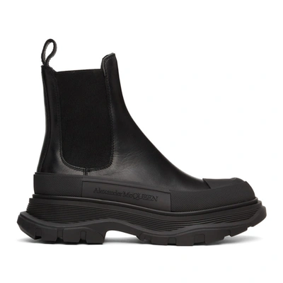 Alexander Mcqueen Luxury Boots For Women Black Leather Tread Slick Chelsea  Boots | ModeSens