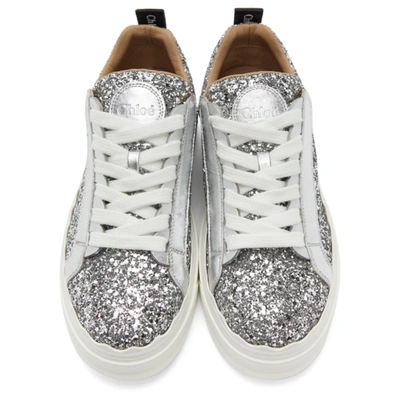 Shop Chloé Silver Glitter Lauren Sneakers In 094 Silgry