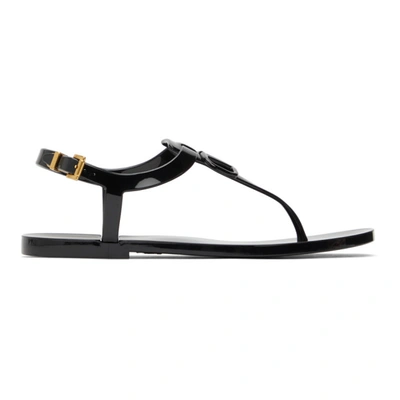 Shop Valentino Black  Garavani Rubber Vlogo Flat Sandals In 0no Black