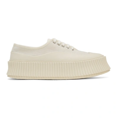 Shop Jil Sander Off-white Canvas Platform Sneakers In 105 Off White