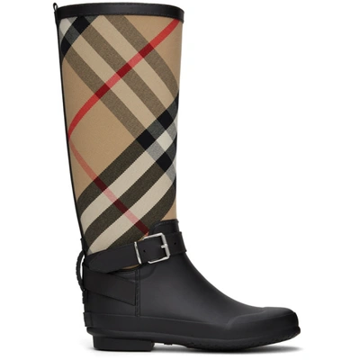 Shop Burberry Black Vintage Check Simeon Rain Boot In Black/archive Beige