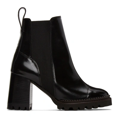 Shop See By Chloé Black Leather Mallory Heeled Boots In 999 Black