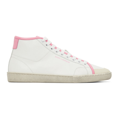 Shop Saint Laurent White & Pink Court Classic Sl/39 Mid Sneakers In 9052 White/ivresse