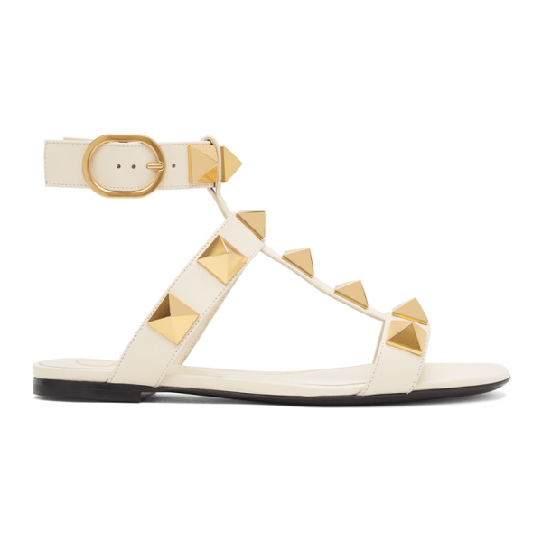 Valentino Garavani Rockstud flat leather sandals - White
