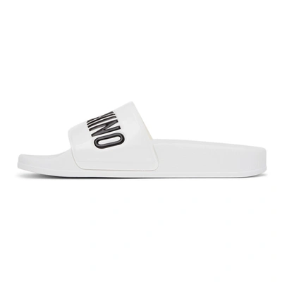 Shop Moschino White Rubber Logo Slides In 100 Bianco