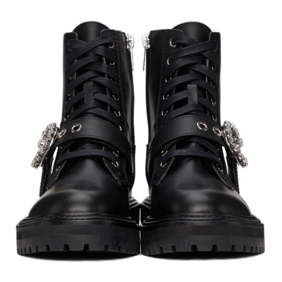 Shop Jimmy Choo Black Cora Flat Combat Boots In Black/crystal