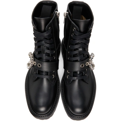 Shop Jimmy Choo Black Cora Flat Combat Boots In Black/crystal