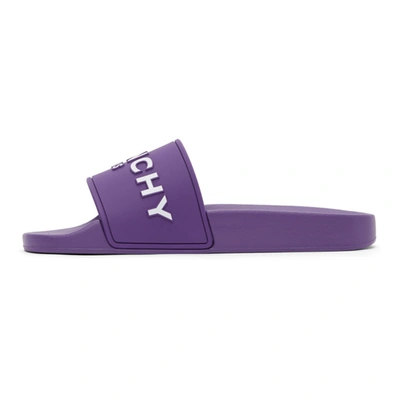 Shop Givenchy Purple Logo Flat Slides In 500 Purple