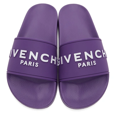 Shop Givenchy Purple Logo Flat Slides In 500 Purple