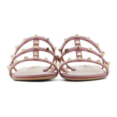 Shop Valentino Pink Rockstud Flat Slide Sandals In O45 Old Rose