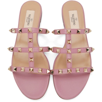 Shop Valentino Pink Rockstud Flat Slide Sandals In O45 Old Rose