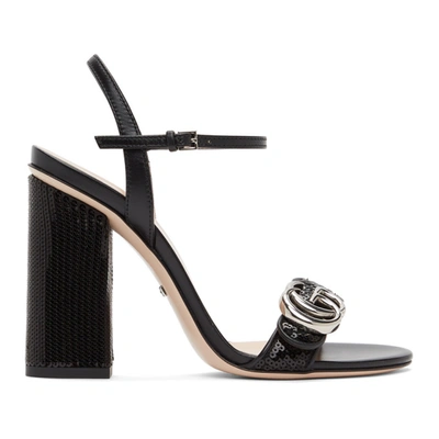 Shop Gucci Black Sequin Marmont High Heeled Sandals In 1000 Black