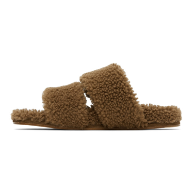 Shop Dries Van Noten Beige Shearling Platform Slide Sandals In 102 Camel