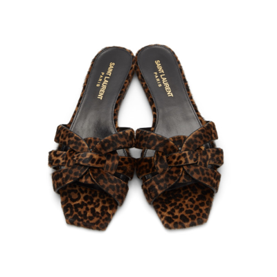 Shop Saint Laurent Black & Brown Leopard Tribute Sandals In 2094 Ntrlct