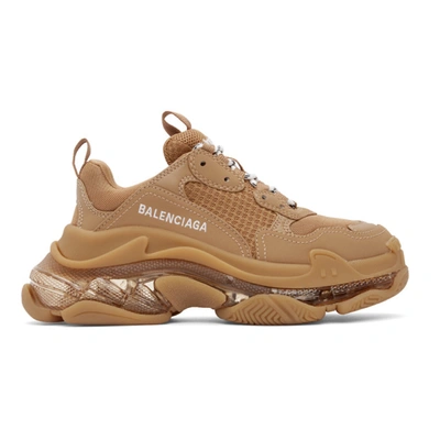 Shop Balenciaga Tan Clear Sole Triple S Sneakers In 2706 Light Camel