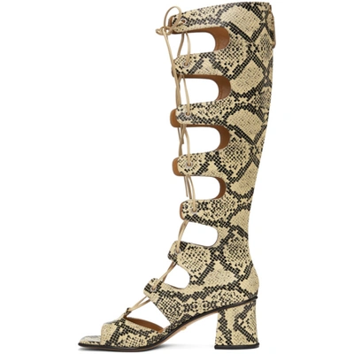 Shop Gucci Beige Python Gladiator Heeled Tall Sandals In 9719 Beige