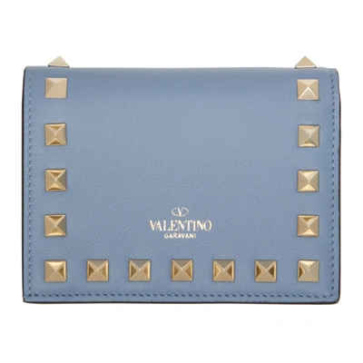 Shop Valentino Blue Rockstud Flat French Wallet In 56y Niagara
