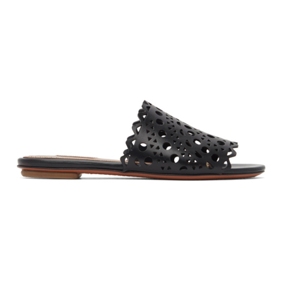 Shop Alaïa Black Vienne Vague Flat Mule Sandals In 999 Black