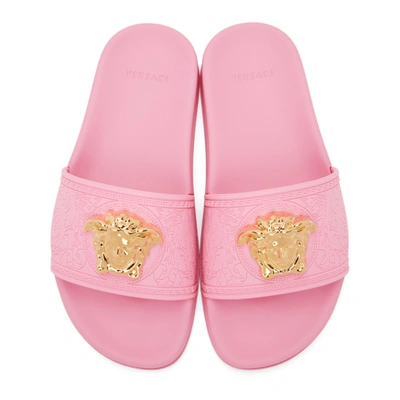 Shop Versace Pink Palazzo Pool Sandals In 1p25v Pink