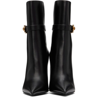 Shop Versace Black Leather Safety Pin Boots In 1b00v Black Gold