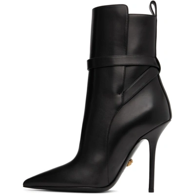 Shop Versace Black Leather Safety Pin Boots In 1b00v Black Gold