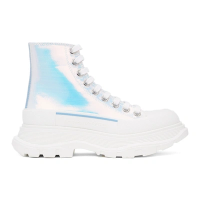 Shop Alexander Mcqueen Silver Holographic Tread Slick Platform High Sneakers In 9583 Multi/white/sil