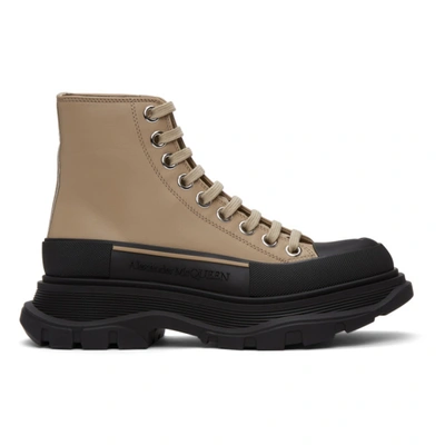 Shop Alexander Mcqueen Taupe & Black Leather Tread Slick High Sneakers In 2615 Camel/black