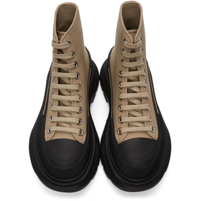 Shop Alexander Mcqueen Taupe & Black Leather Tread Slick High Sneakers In 2615 Camel/black