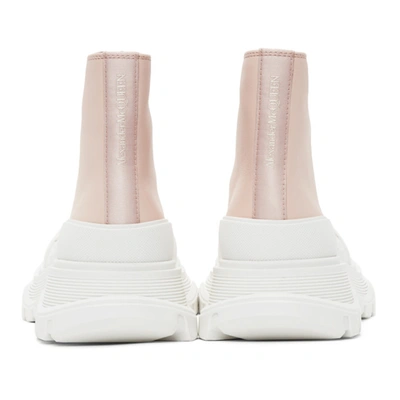 Shop Alexander Mcqueen Pink Leather Tread Slick High Sneakers In 6838 Tea Rose/off Wh