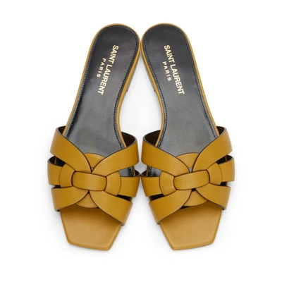 Shop Saint Laurent Yellow Tribute Sandals In 2850 Safari Kaki
