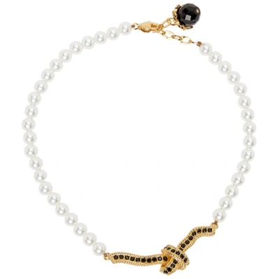 Shop Erdem Off-white & Gold Crystal Knot Necklace In Black/gold