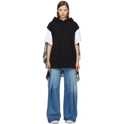 Shop Mm6 Maison Margiela Black Scarf Back Sleeveless Hoodie In 961 Black