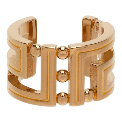 Versace Gold Tone Greca Ring In  Gold