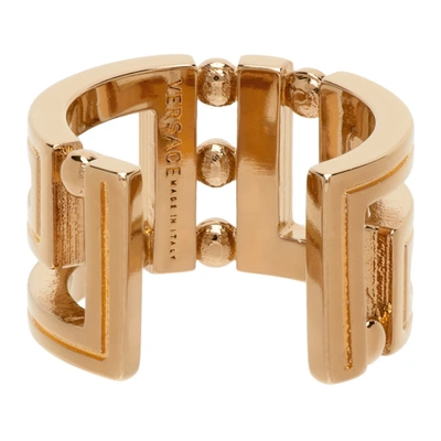 Versace Gold Tone Greca Ring In  Gold