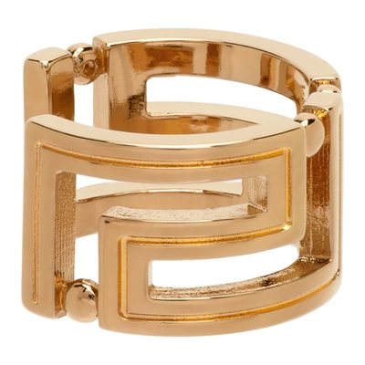 Versace Gold Tone Greca Ring In  Gold