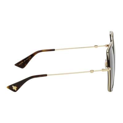 Shop Gucci Gold & Black Oversized Angular Sunglasses In 001
