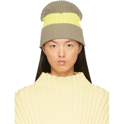 Cfcl Taupe & Yellow Fluted Knit Beanie In Yellow/beige | ModeSens