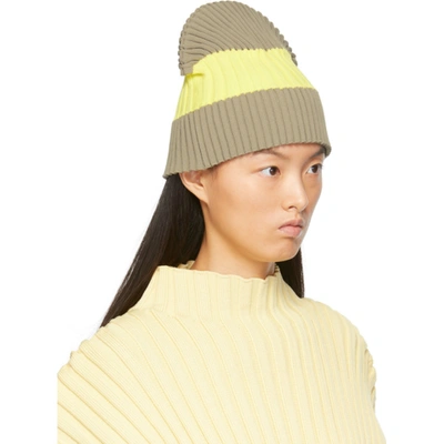 Cfcl Taupe & Yellow Fluted Knit Beanie In Yellow/beige | ModeSens