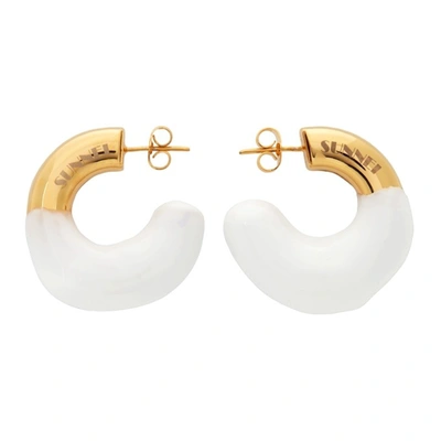Shop Sunnei Gold & White Small Rubberized Earrings