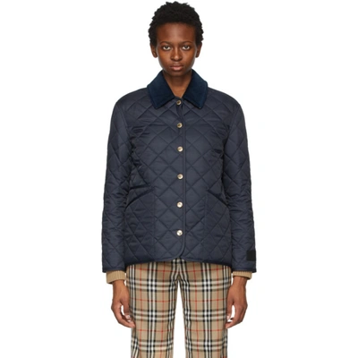 Shop Burberry Navy Quilted Corduroy Collar Jacket In Midnight Bl