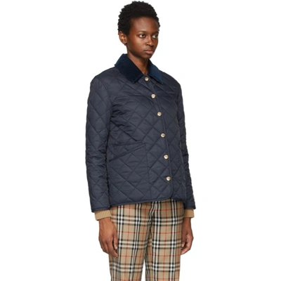 Shop Burberry Navy Quilted Corduroy Collar Jacket In Midnight Bl