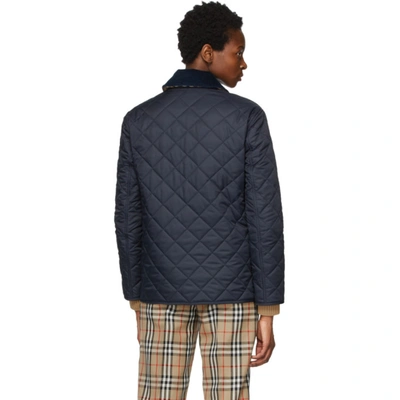 Shop Burberry Navy Quilted Corduroy Collar Jacket In Midnight Bl